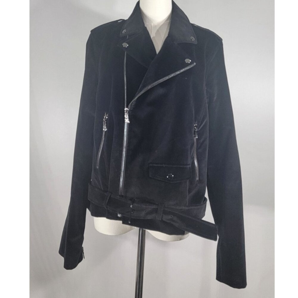 Nordstrom Signature Velvet Moto Biker Jacket, Black, Womens Size Large - Picture 7 of 10